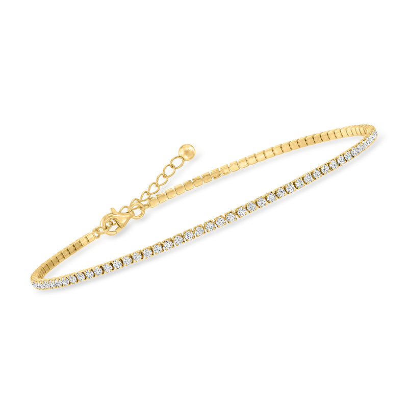 Tennis anklet in 18kt gold over sterling with round CZ stones and extender chain