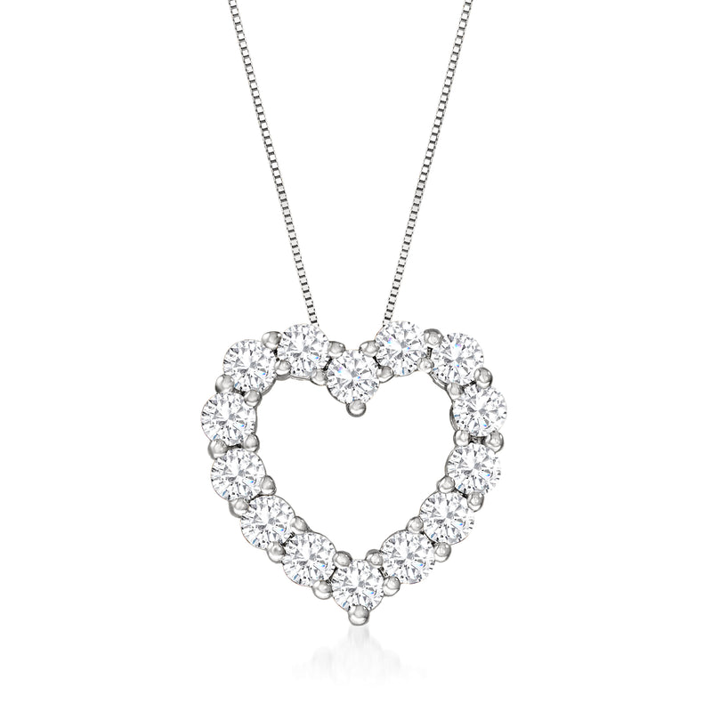 White gold diamond heart pendant with round stone halo and linked chain