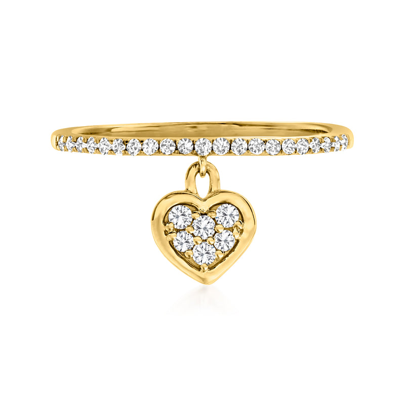 14kt yellow gold heart charm ring with round diamond accents