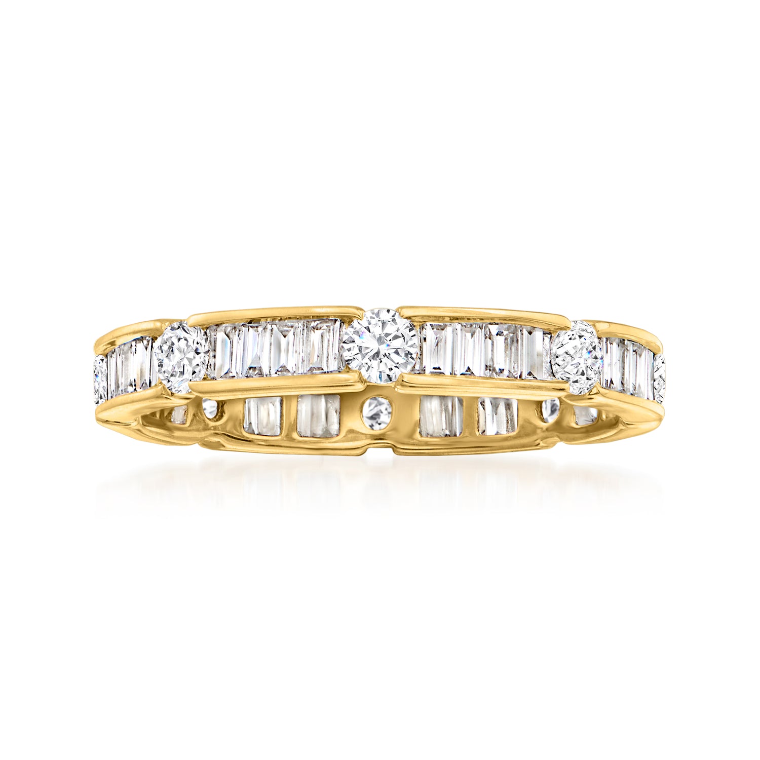 1.00 ct. t.w. Baguette and Round Diamond Eternity Band in 14kt Yellow Gold