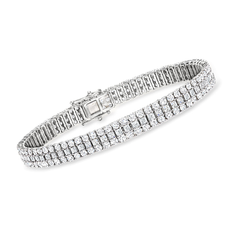 Triple-row diamond tennis bracelet in 14kt white gold with round stones