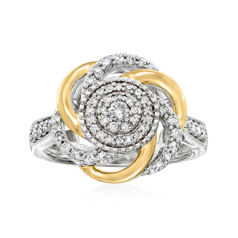 Diamond cluster knot ring in sterling silver and 14kt yellow gold