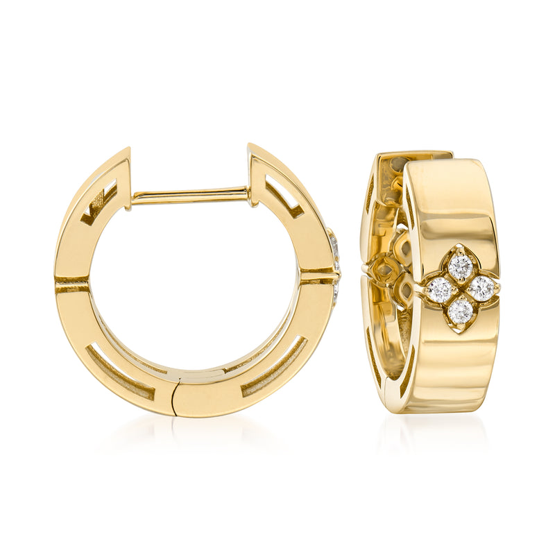 18kt yellow gold hoop earrings with diamond accents, post style