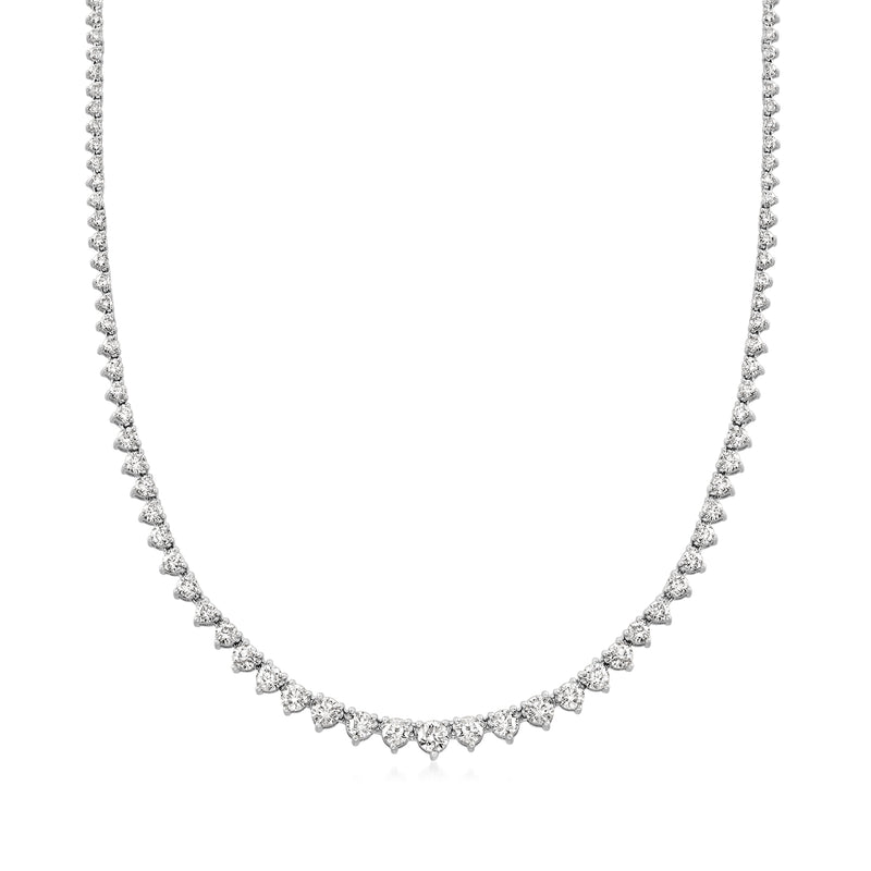 Graduated diamond tennis necklace in 14kt white gold with round pave stations