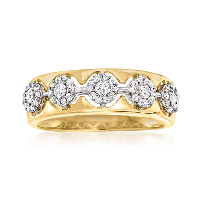 Two-tone 14kt gold diamond cluster ring with five round sparkling stones