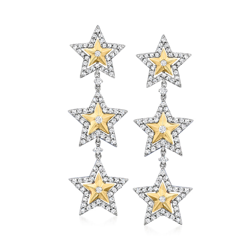 Diamond star drop earrings in two-tone gold with pavé diamond accents