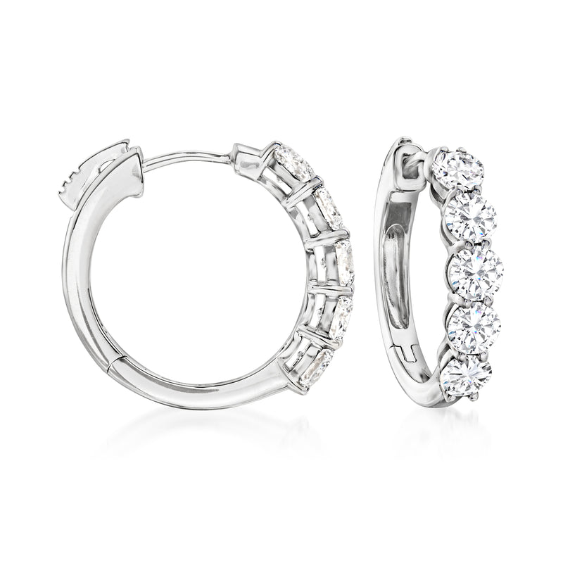 14kt white gold five-stone diamond hoop earrings, linked bezel design