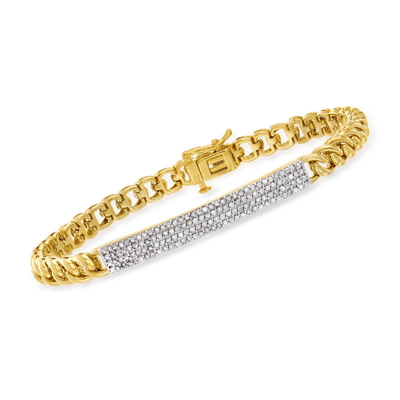 Diamond bar-link bracelet in 18kt gold over sterling with pavé-set center bar