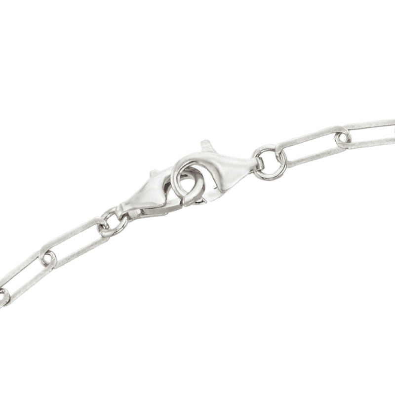 Sterling silver paper-clip link chain close-up with clasp and small rings