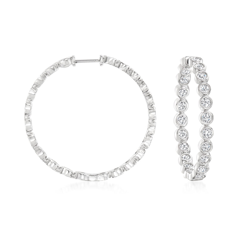 Sterling silver inside-out bezel-set diamond hoop earrings