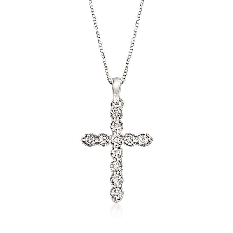 Diamond cross pendant necklace in white gold