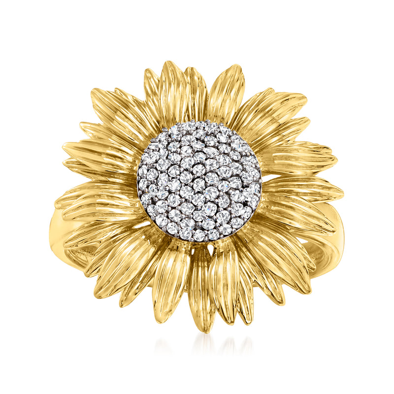 Sunflower diamond ring in 14kt yellow gold with round pave center