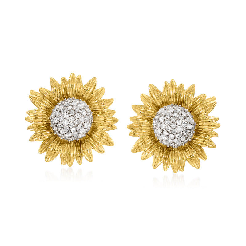 Diamond sunflower post earrings in 14kt yellow gold