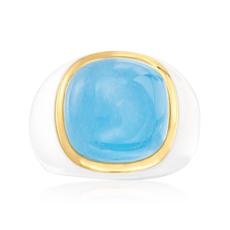 14kt yellow gold ring with oval blue gemstone bezel set
