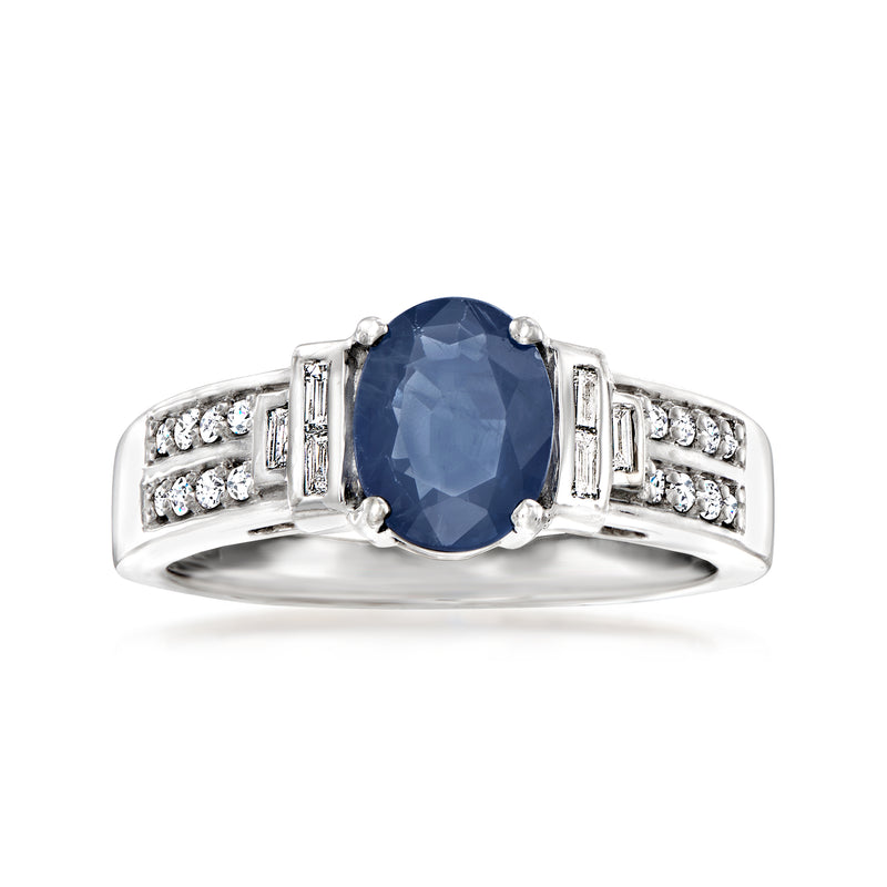 14kt white gold sapphire and diamond ring with oval blue center stone