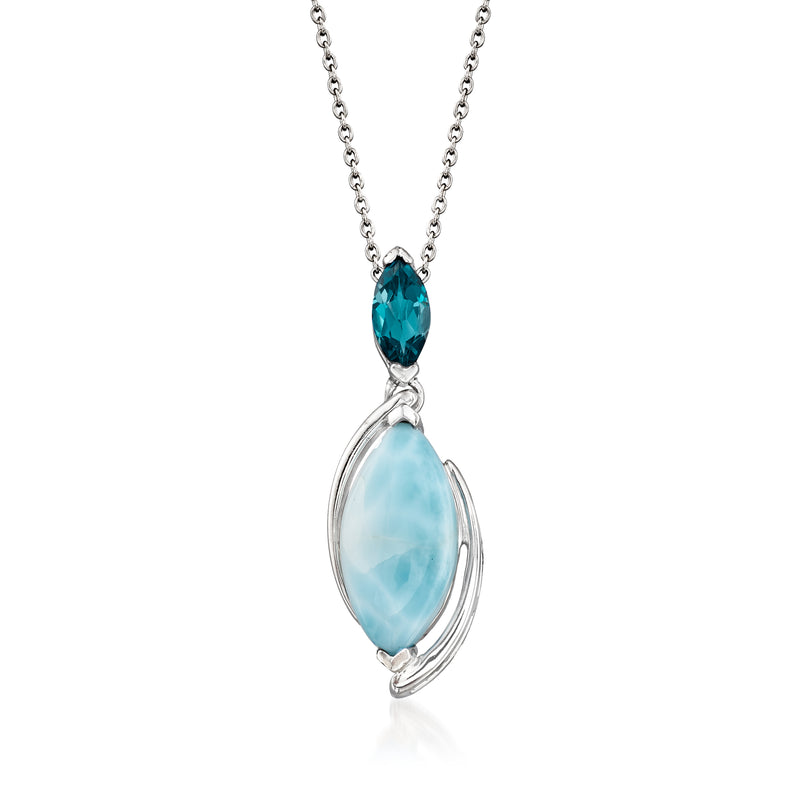 Sterling silver pendant necklace with blue topaz and oval larimar stone