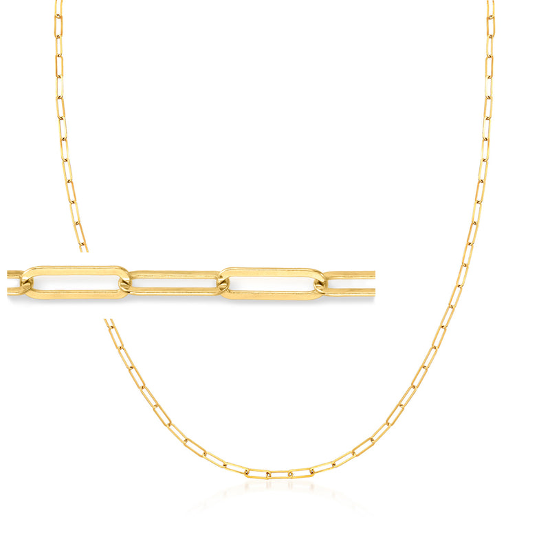 Gold-over-sterling paper clip link necklace and eyeglass chain, bar connector center