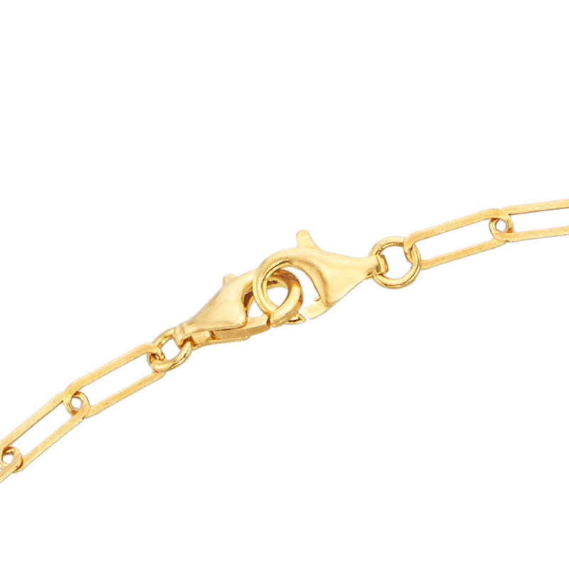 Gold paper clip link clasp detail on chain with connector rings