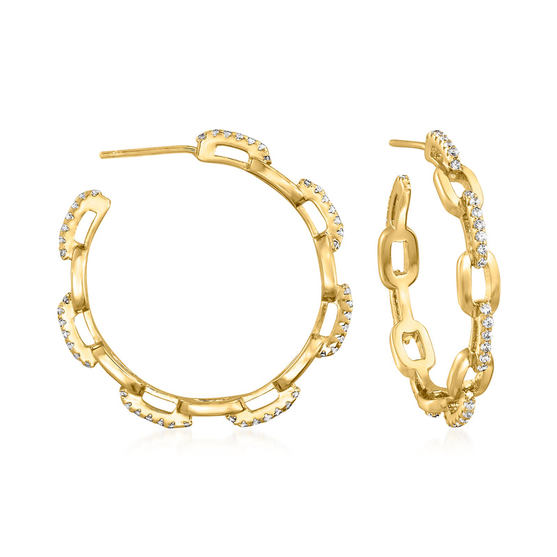 Gold hoop link earrings with clear CZ stones