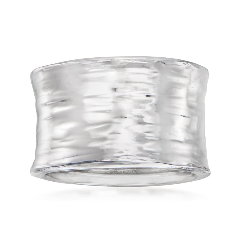 Polished sterling silver band ring with smooth rounded profile and wide flat top