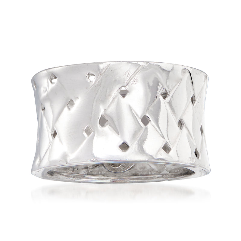 Sterling silver basketweave ring with diamond cutout texture