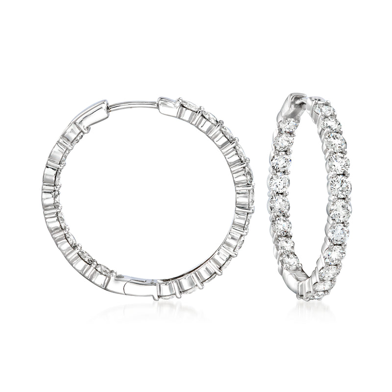 Diamond inside-outside hoop earrings in 14kt white gold, front and side view