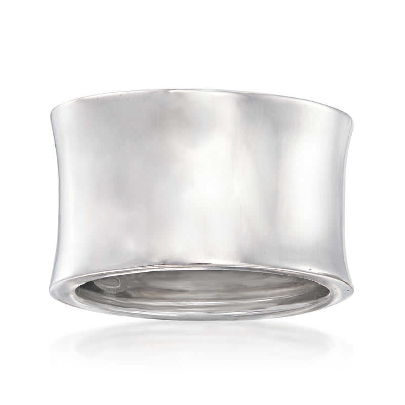 Polished sterling silver band ring with smooth wide cuff design