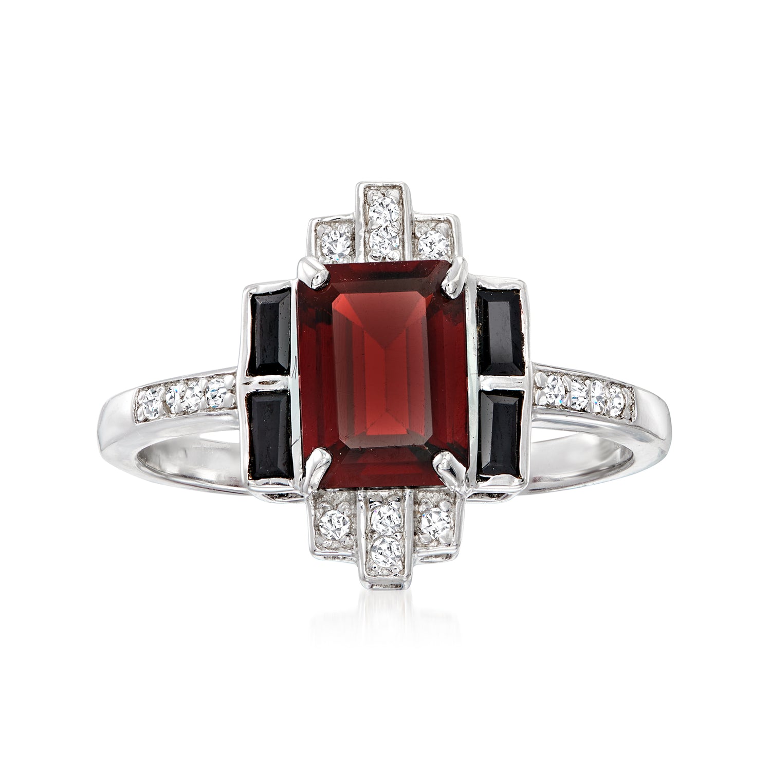 1.80 Carat Garnet and .20 ct. t.w. Black Spinel Ring with .10 ct. t.w. White Topaz in Sterling Silver