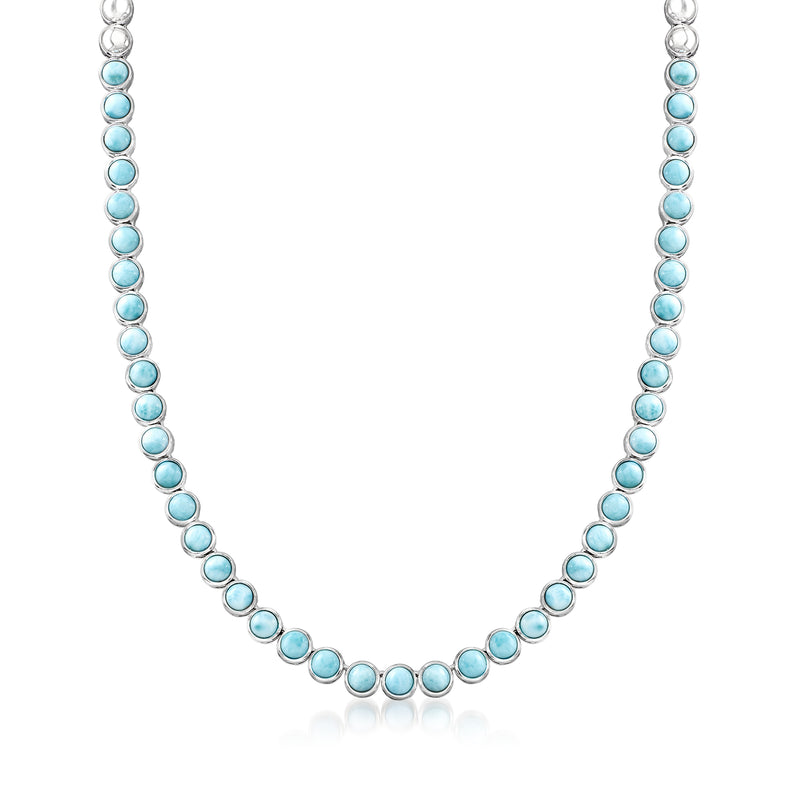 Larimar stone necklace in sterling silver with oval blue beads and link chain