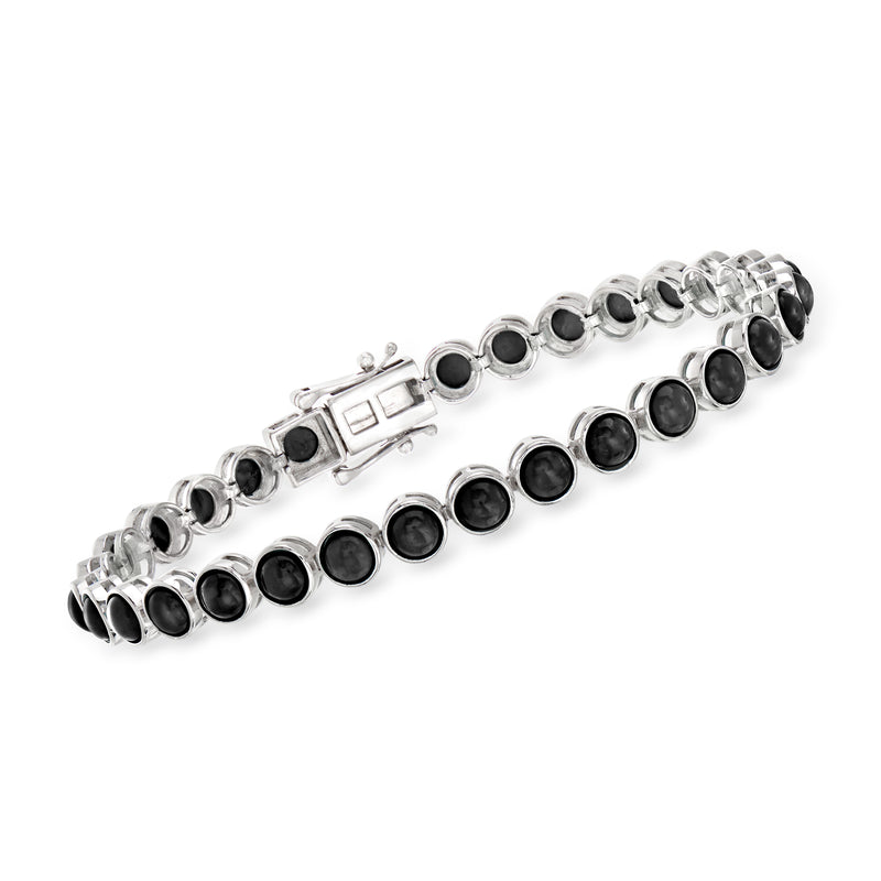 Sterling silver tennis bracelet with round black onyx stones and box clasp