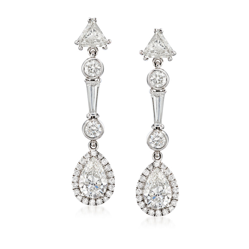 18kt white gold diamond drop earrings with round and pear-shaped drops