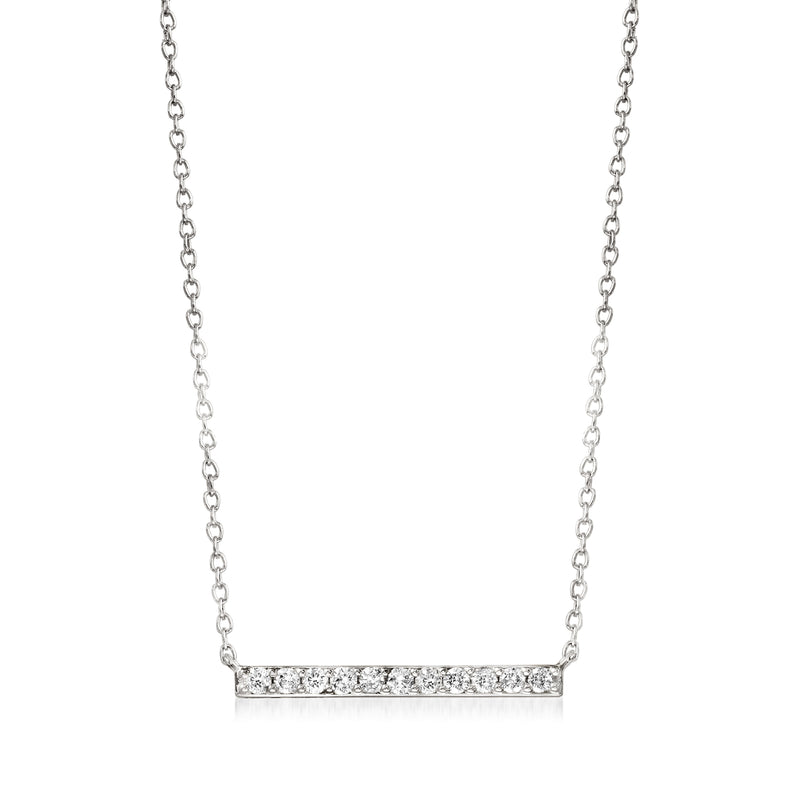 Sterling silver diamond bar necklace with a row of small round-cut stones