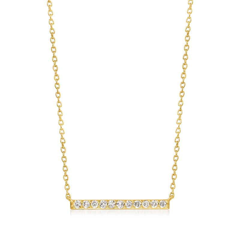 18kt gold over sterling diamond bar necklace with round stones, fine chain