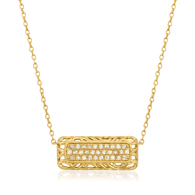 14kt yellow gold diamond bar necklace with rectangular three-row sparkle
