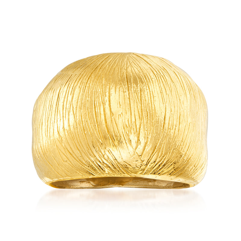 18kt gold over sterling textured dome ring, rounded top with vertical ridges