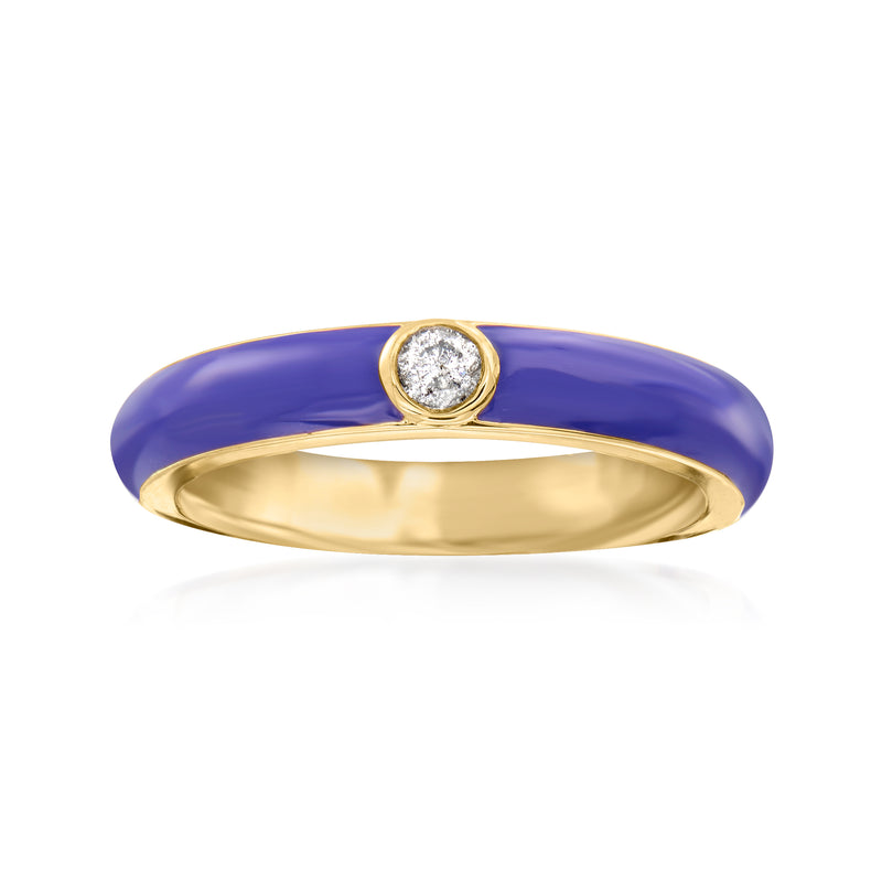 Purple enamel ring with gold bezel and round diamond-style center