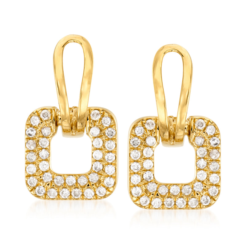 18kt gold over sterling diamond-style drop earrings, square halo of clear stones