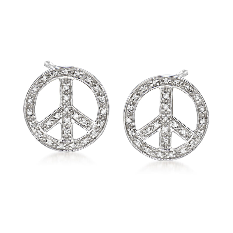 Diamond peace sign post earrings in sterling silver