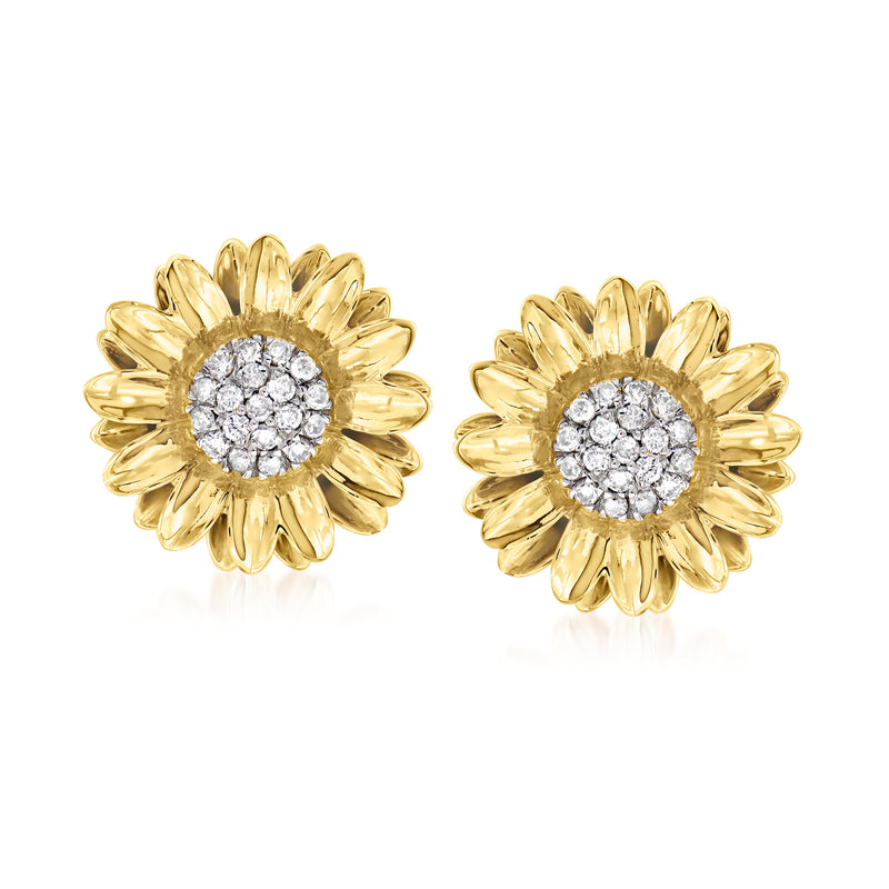 Gold over sterling sunflower stud earrings with diamond-look circular center