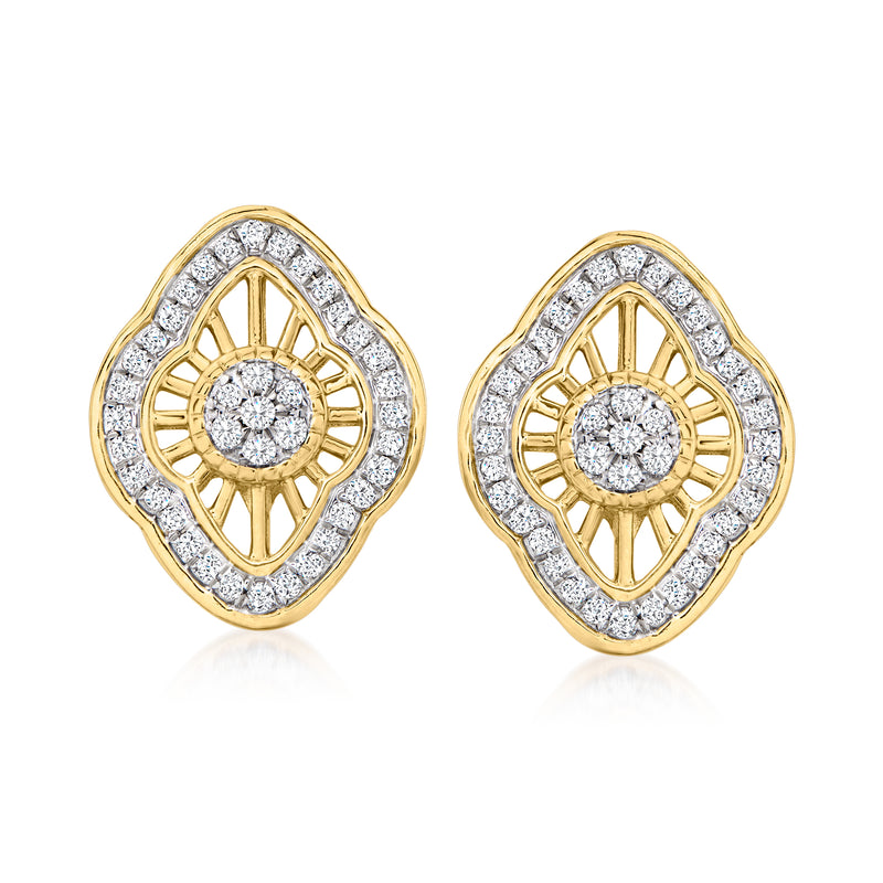 14kt yellow gold diamond openwork post stud earrings