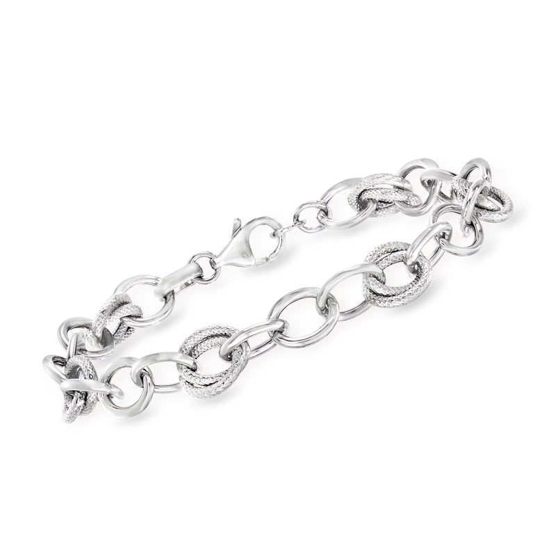 Italian sterling silver link bracelet with interlocking chain and clasp