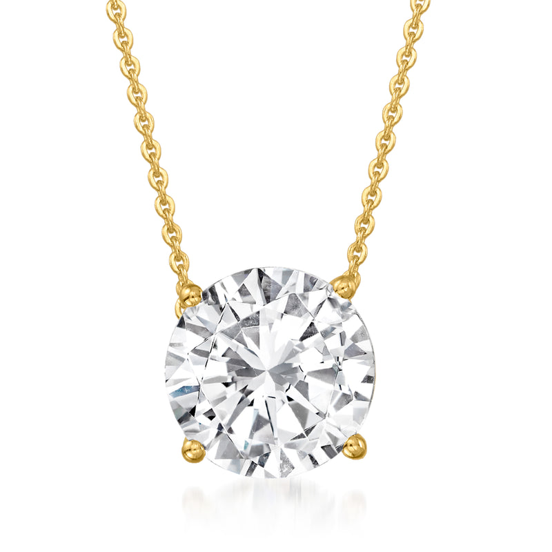 Round diamond solitaire necklace in 14kt yellow gold with prong-set center