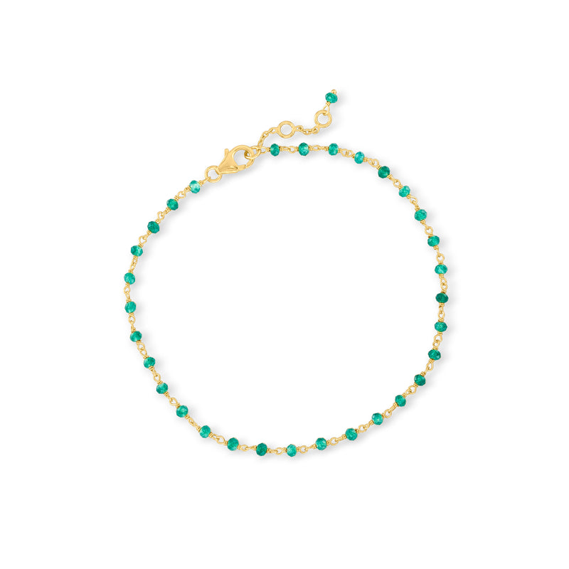 Gold-tone anklet with green chalcedony-style beads and small clasp