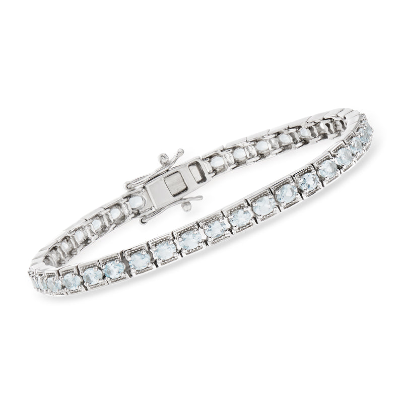 Sterling silver aquamarine tennis bracelet with light blue gemstone rows