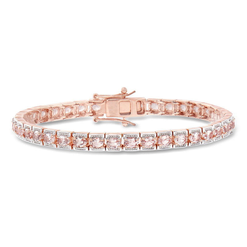 Morganite tennis bracelet in rose gold over sterling with pink rectangular gemstones