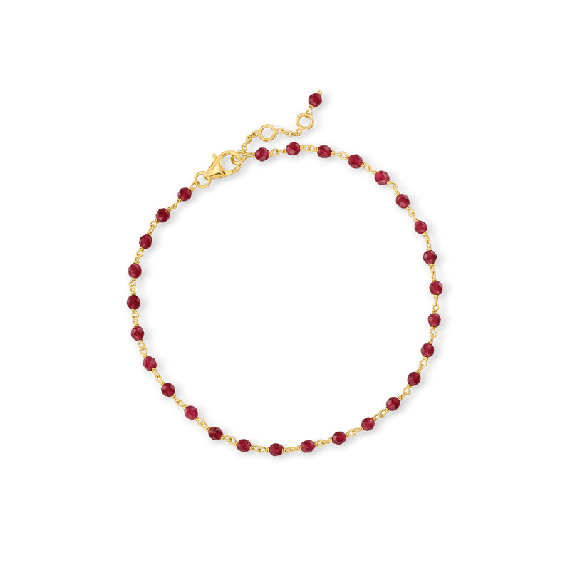 Red quartz bead anklet with 18kt gold over sterling chain and lobster clasp
