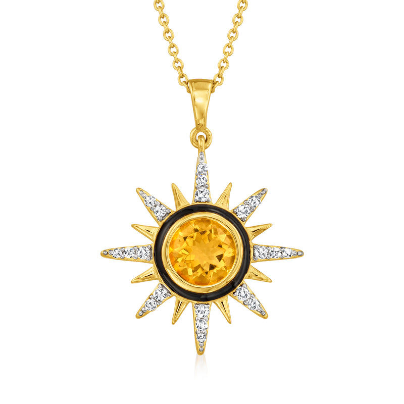 18kt gold sun pendant necklace with citrine center and white topaz ray stones