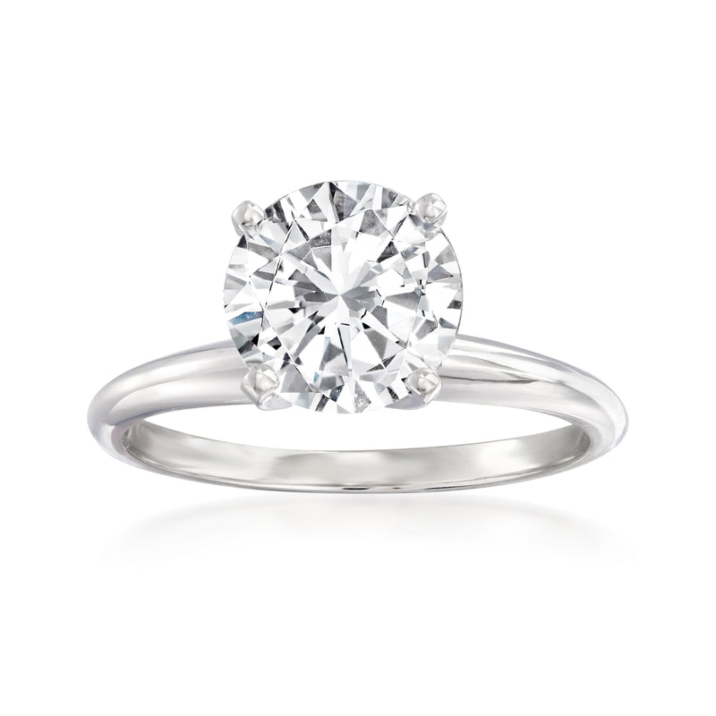 Platinum solitaire diamond ring with round center stone in prong setting