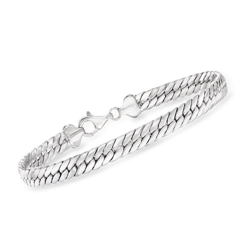 Sterling silver Cuban-link bracelet with chain clasp and rings