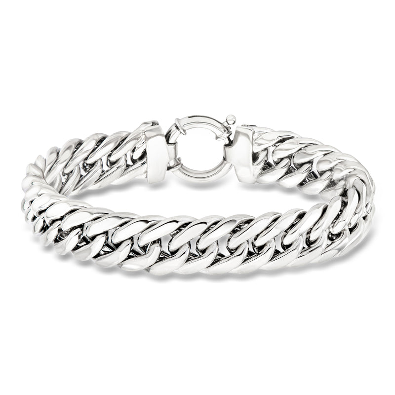 Sterling silver Cuban-link bracelet with polished chain links and round clasp